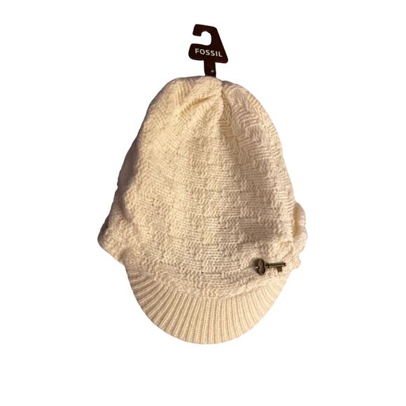 Fossil Braylin Knit Newsboy Cap – Ivory –  Wool Blend - Crochet Detailed - NWT! - Picture 1 of 8